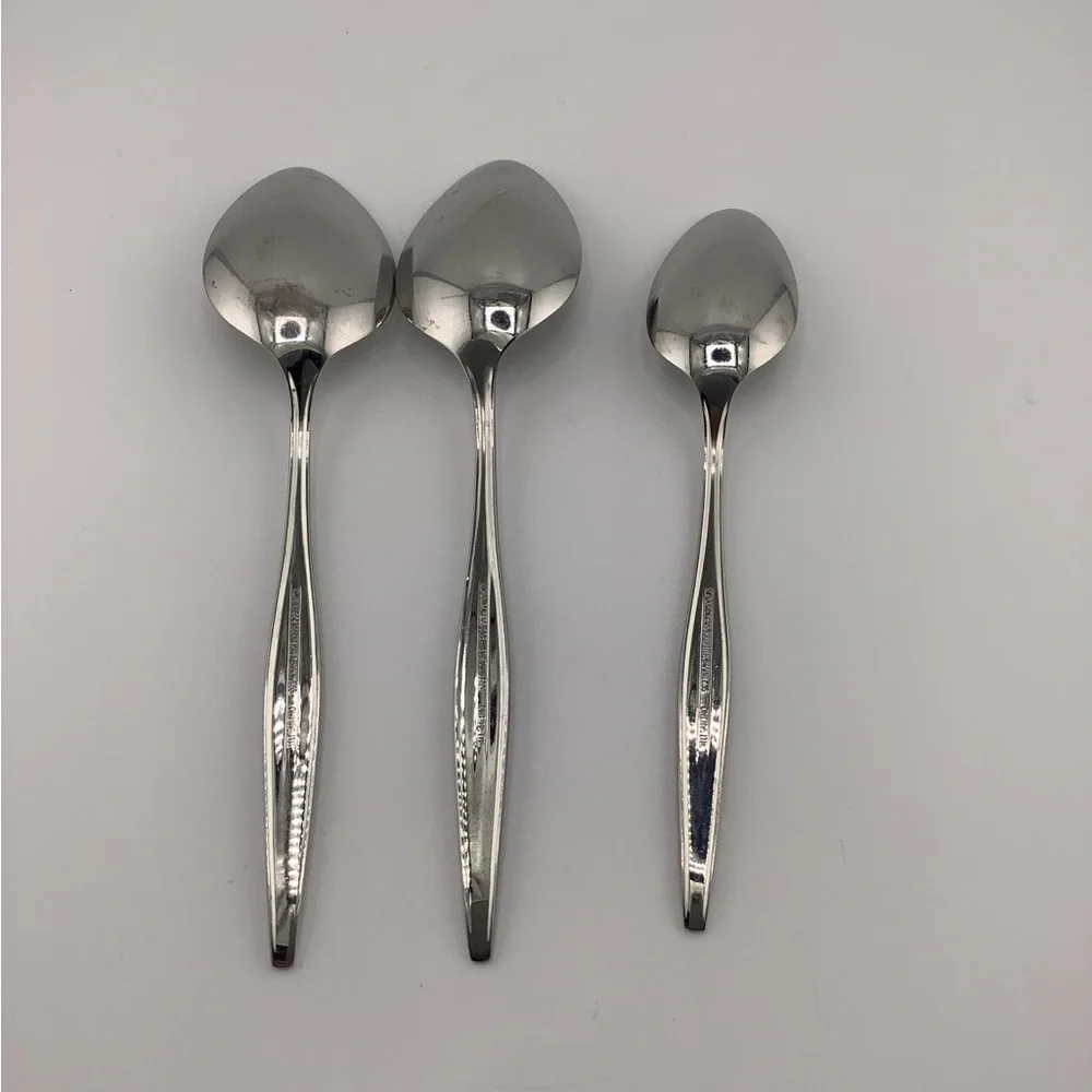 Oneida Rogers Premier Stainless “Windrift” 2 Soup Spoons, 1 Teaspoon